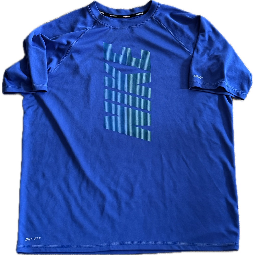Nike Swim Mens XL Dri-FIT Rash Guard Blue Short Sleeve UPF 40+